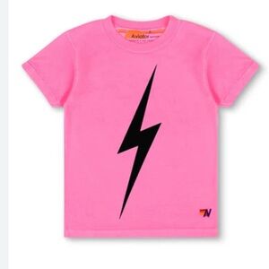 Aviator Nation Kids Neon Pink Tee with Black Lightning Bolt